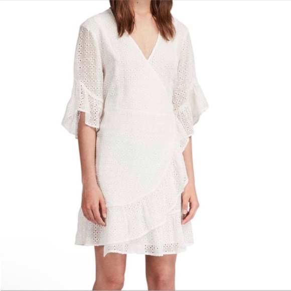ALLSAINTS eyelet wrap white mini ruffle dress - Picture 2 of 14